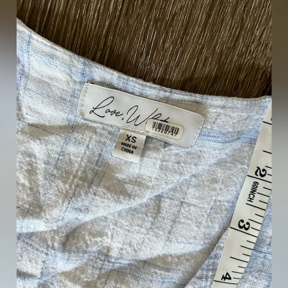 Love, white size xsmall blue plaid tie front dress - Picture 6 of 11
